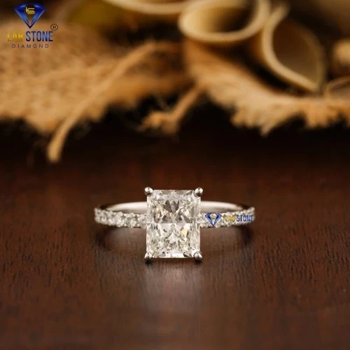 2.81 TDW Radiant & Round Cut Diamond Platinum Ring by Labstone / Diamond Anniversary Ring / EF-VS color