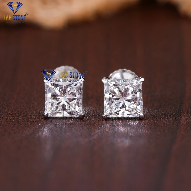 1.00+ Carat Princess Cut Diamond White Gold Earring by Labstone / Diamonds for Every Celebration / EF-VS Colour