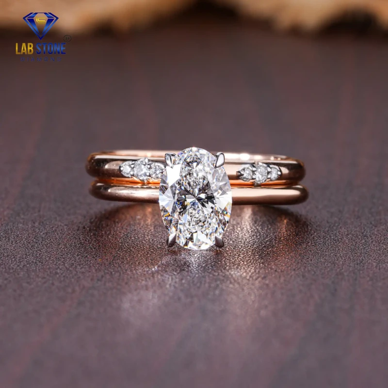 1.56+ Carat Oval & Round Cut Diamond Rose Gold Ring / Ring With band / EF color VS clarity