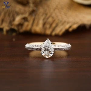 0.96+ Carat Pear and Round Brilliant Cut Diamond Ring, Engagement Ring, Wedding Ring, E Color, VVS2-VS2 Clarity