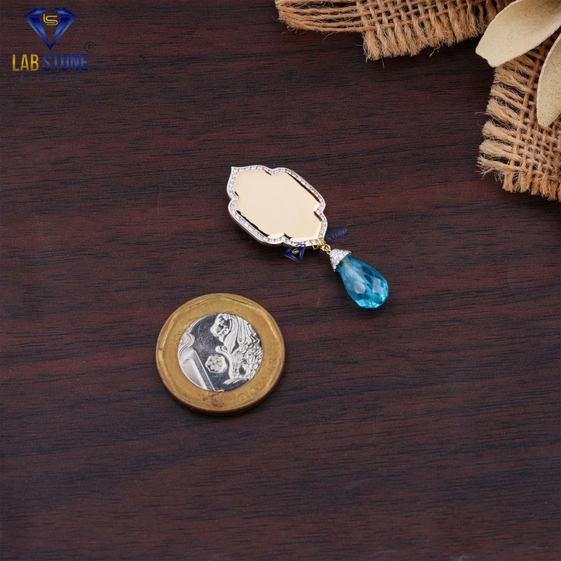 0.37+ Carat Round Cut Diamond & Blue Pearl Yellow Gold Brooch / EF Color VS clarity