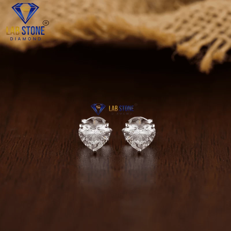 1.00+ Carat Heart Brilliant Cut Diamond Earring, Engagement Earring, Wedding Earring, E Color, VVS2-VS2 Clarity