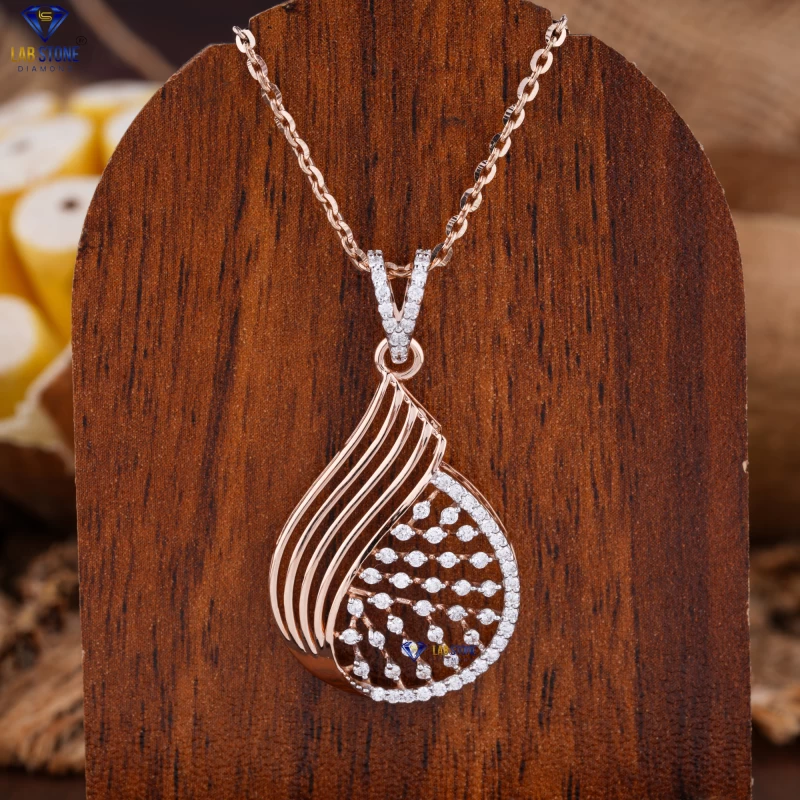 0.657+ Carat Round Cut Diamond Rose Gold Pendant&Earring With Chain by Labstone ,Twinkling Pendant Set , EF-VS color