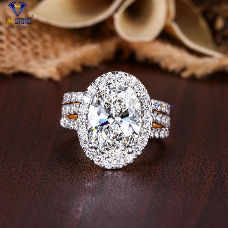 7.57+ Carat Oval & Round Cut Diamond Yellow Gold Ring / Ring With Band / EF-VS Colour