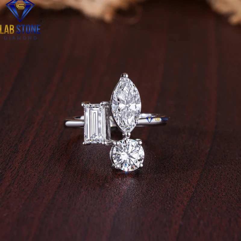 2.19+ Carat Round, Marquise, Baguette Cut Diamond White Gold Ring / Party Wear Ring / EF-VS Colour