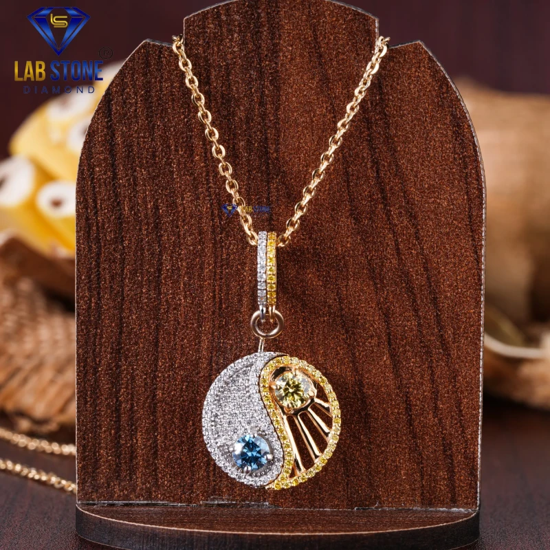 1.199+ Carat Blue & Yellow Round Cut Diamond Two Types of Gold Pendant / Custom Pendant / EF color VS clarity