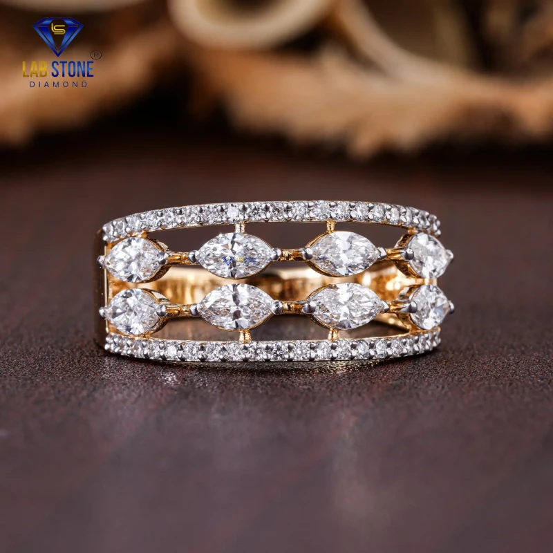 0.93+ Carat Marquise & Round Cut Diamond Rose Gold Ring / Timeless Band Ring / EF color VS clarity