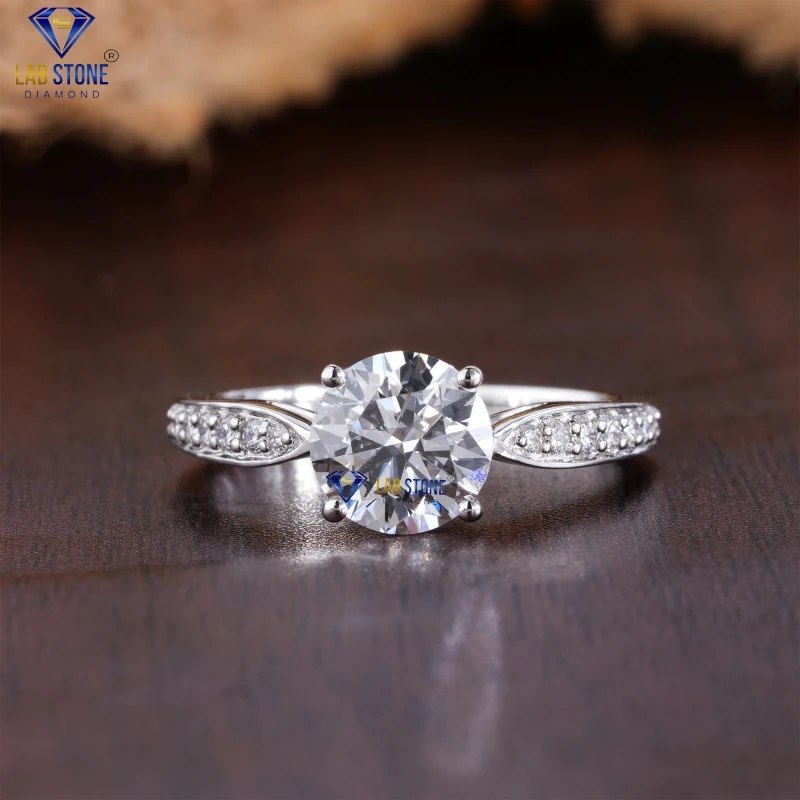 2.105+ Carat Round Cut Diamond White Gold Ring by Lab-Stone / Exclusive Diamond Ring / EF-VS color