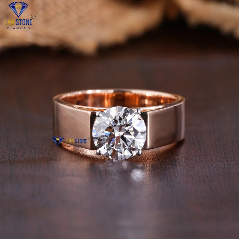 2.30+ Carat Round Cut Diamond Rose Gold Ring by Lab-Stone / The ideal jewelry / EF-VS color