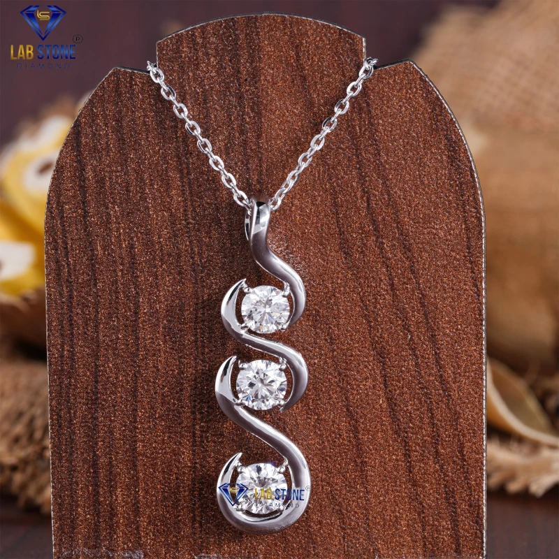 2.00+ Carat Round Cut Diamond White Gold Pendant by Labstone / Elegance Woven in Earth’s Heart / EF-VS color