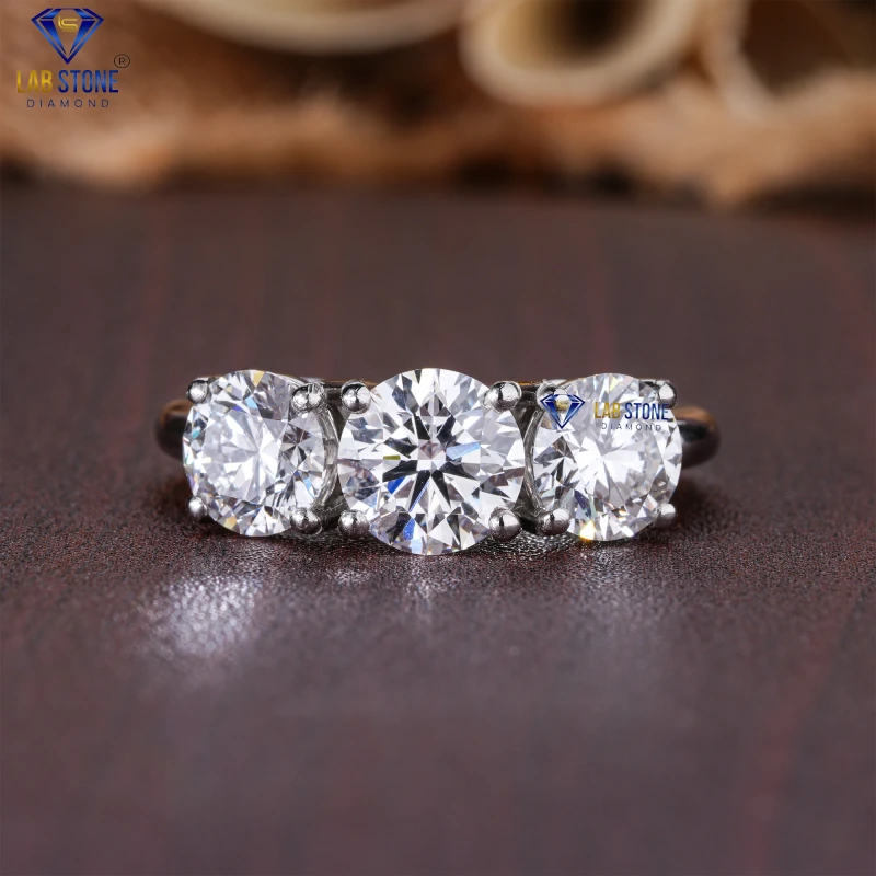 3.66+ Carat Round Cut Diamond White Gold Ring / Three Stone Ring / EF-VS Colour