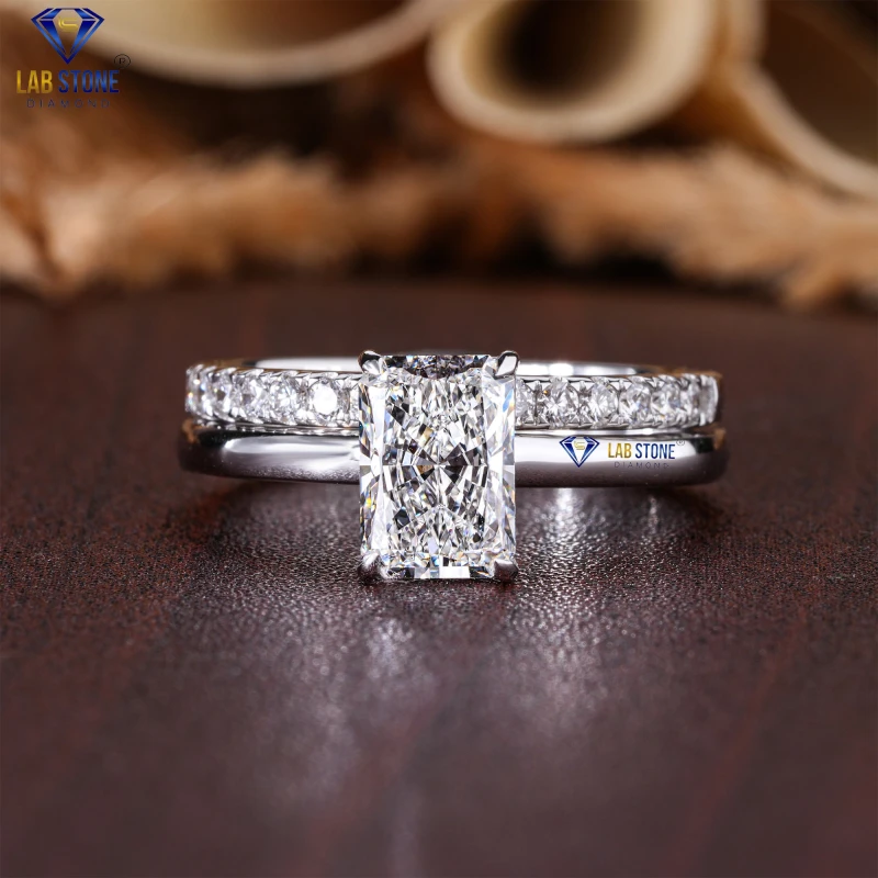 1.348+ Carat Radiant & Round Cut Diamond White Gold Ring / Ring with Band / EF-VS Colour