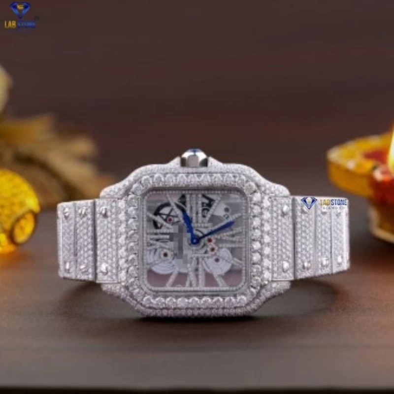 20.81 TDW Round Cut Diamond Watch by Lab Stone / DazzleDial Moissanite Diamond Watch