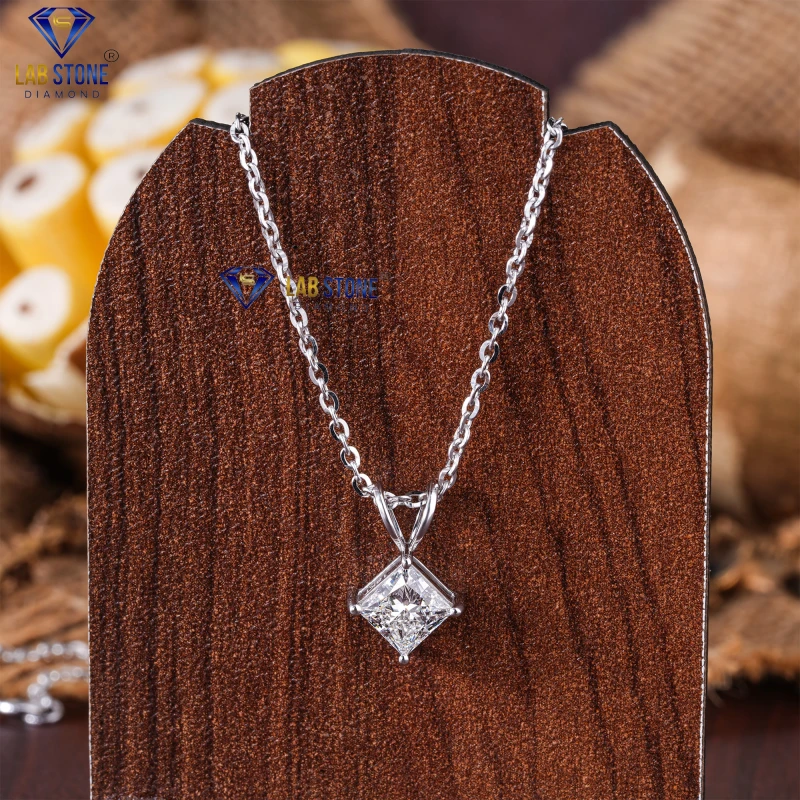 1.00+ Carat Princess Cut Diamond White Gold Pendant by Labstone / Flawless like a diamond / EF-VS color