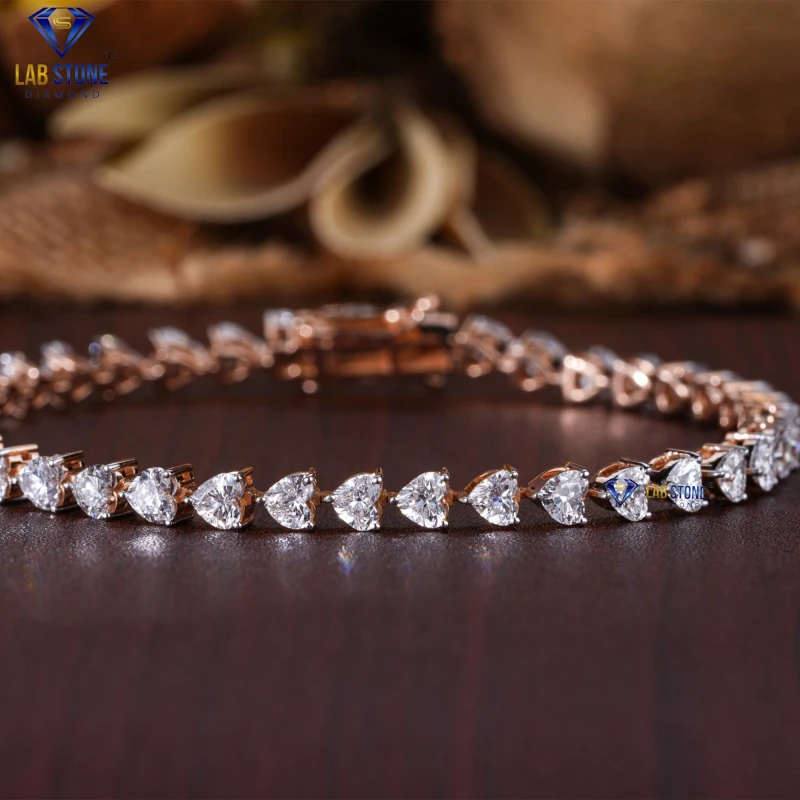 4.44+ Carat Heart Cut Diamond Rose Gold Bracelet / Tennis Bracelet / EF-VS Colour