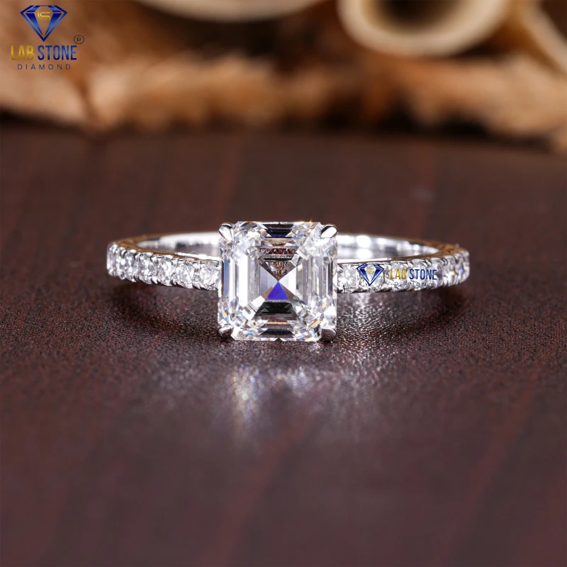 1.54+ Carat Asscher & Round Cut Diamond White Gold Ring / Party Wear Ring / EF-VS Colour
