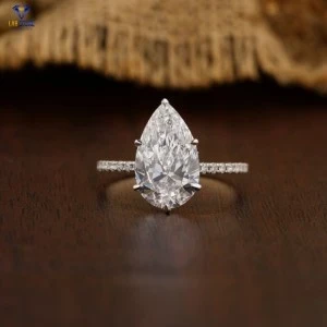 3.66+ Carat Pear and Round Brilliant Cut Diamond Ring, Engagement Ring, Wedding Ring, E Color, VVS2-VS2 Clarity