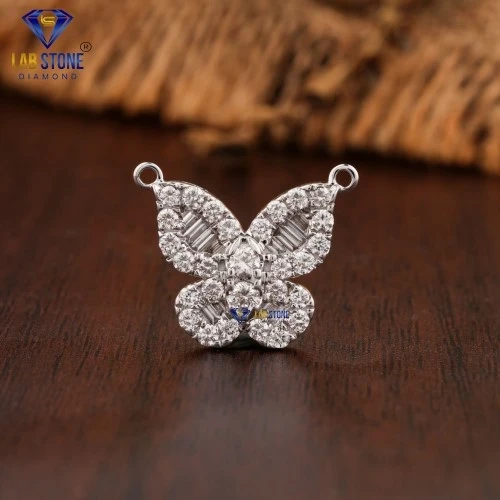 0.769+ Carat Round & Baguette Cut Diamond White Gold Pendant by Labstone , Dazzling Sparkle Pendant , EF-VS color