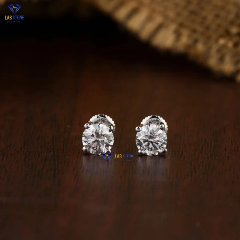 1.07+ Carat Round Brilliant Cut Diamond Earring, Engagement Earring, Wedding Earring, E Color, VVS2-VS2 Clarity