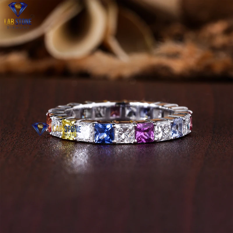 3.96+ Carat Fancy Color Princess Cut Diamond White Gold Ring / Full Eternity Band / EF-VS Colour