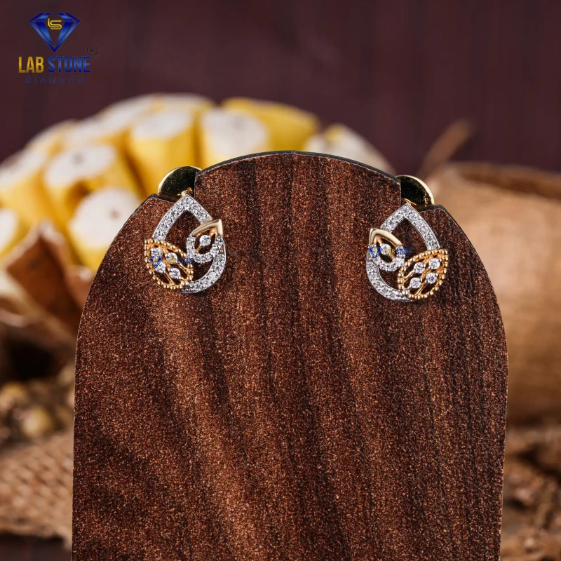 0.17+ Carat Round Cut Diamond Yellow Gold Earring / Stud Earring / EF-VS Colour