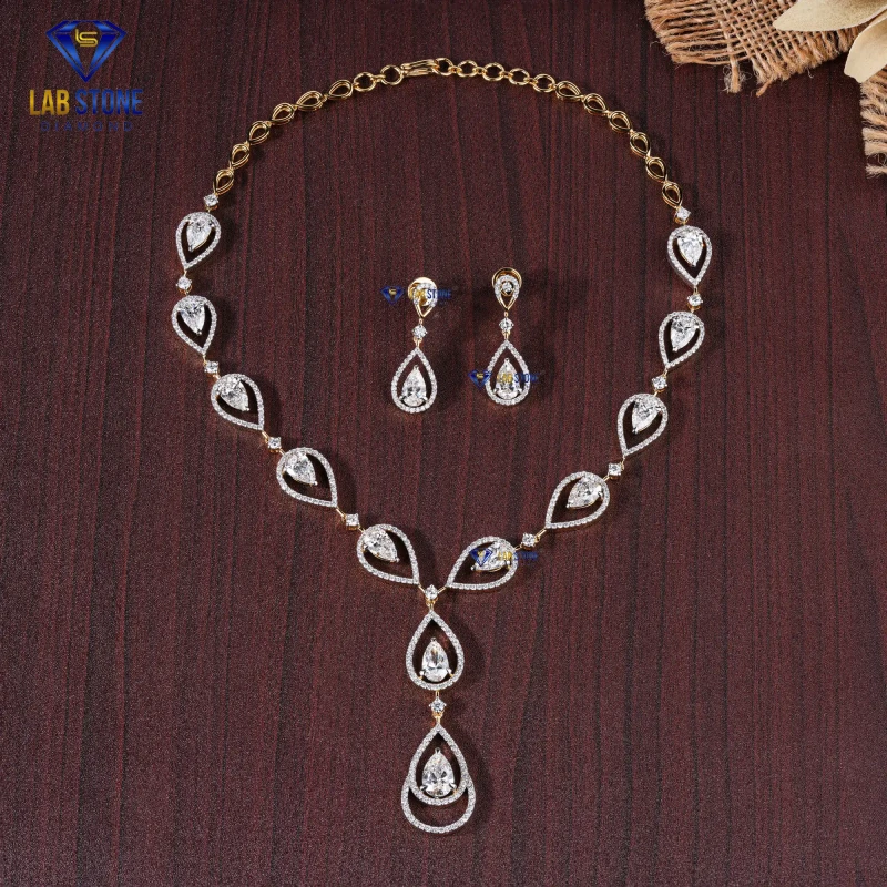 21.22+ Carat Pear & Round Cut Diamond Yellow Gold Necklace / Charm Necklace / EF-VS Colour