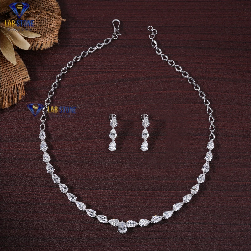 34.28+ Carat Pear Cut Diamond White Gold Necklace by Labstone / Adorned With Grace / EF-VS color