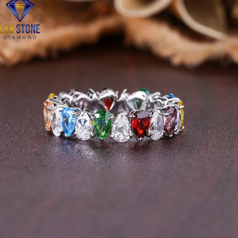 3.74+ Carat Fancy Color Pear Cut Diamond & Gemstone White Gold Ring / Full Eternity Band / EF-VS Colour