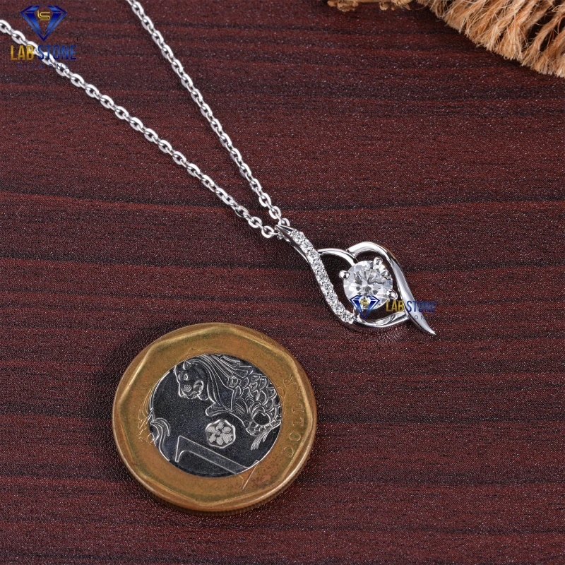 0.89+ Carat Round Cut Diamond White Gold Pendant by Labstone / Reflecting Your Dreams With Diamonds / EF-VS color