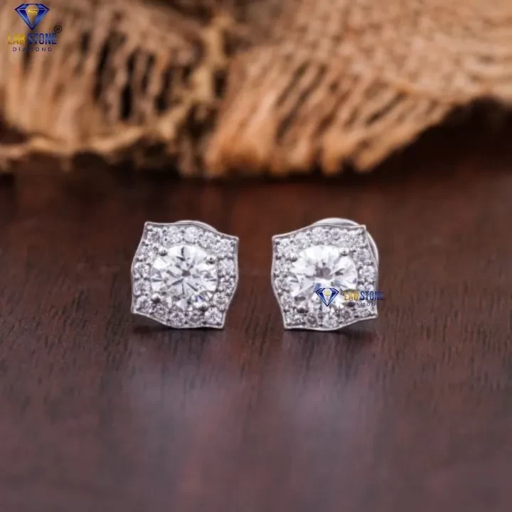 1.50+ Carat TDW Round Brilliant Cut Diamond White Gold Earring by Labstone , Daily Wear Earring , EF color VS clarity