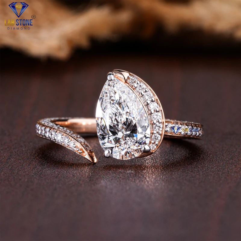 2.46+ Carat Pear & Round Cut Diamond Rose Gold Ring / Party Wear Ring / EF-VS Colour