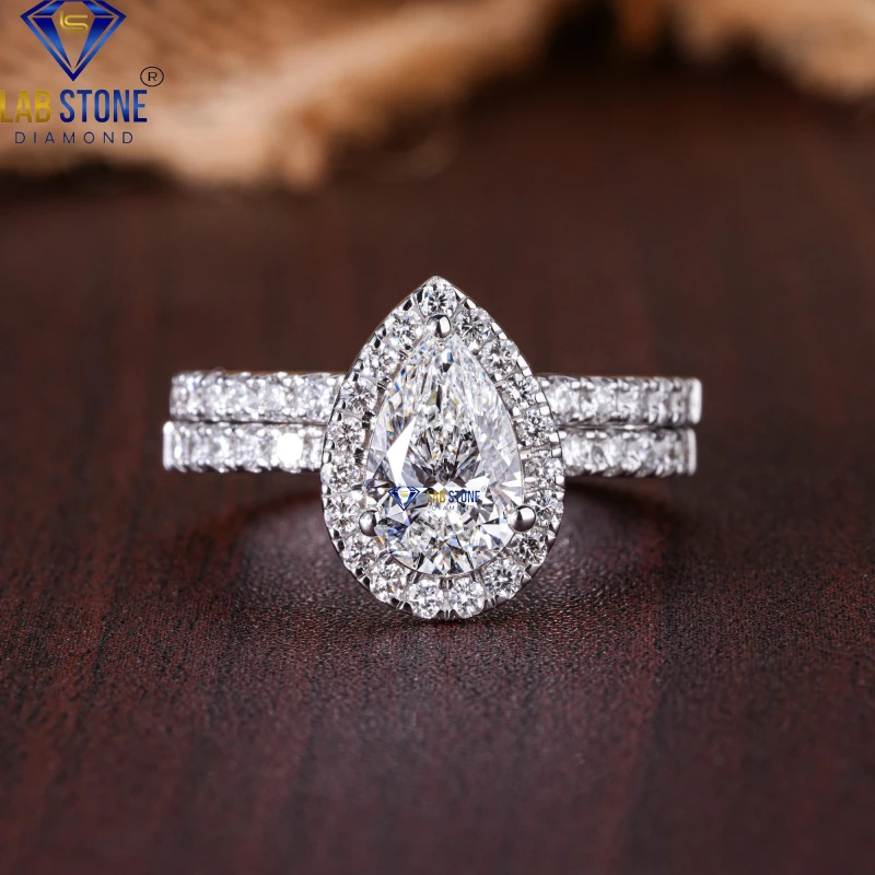 1.57+ Carat Pear & Round Cut Diamond White Gold Ring / Ring With Band / EF-VS Colour