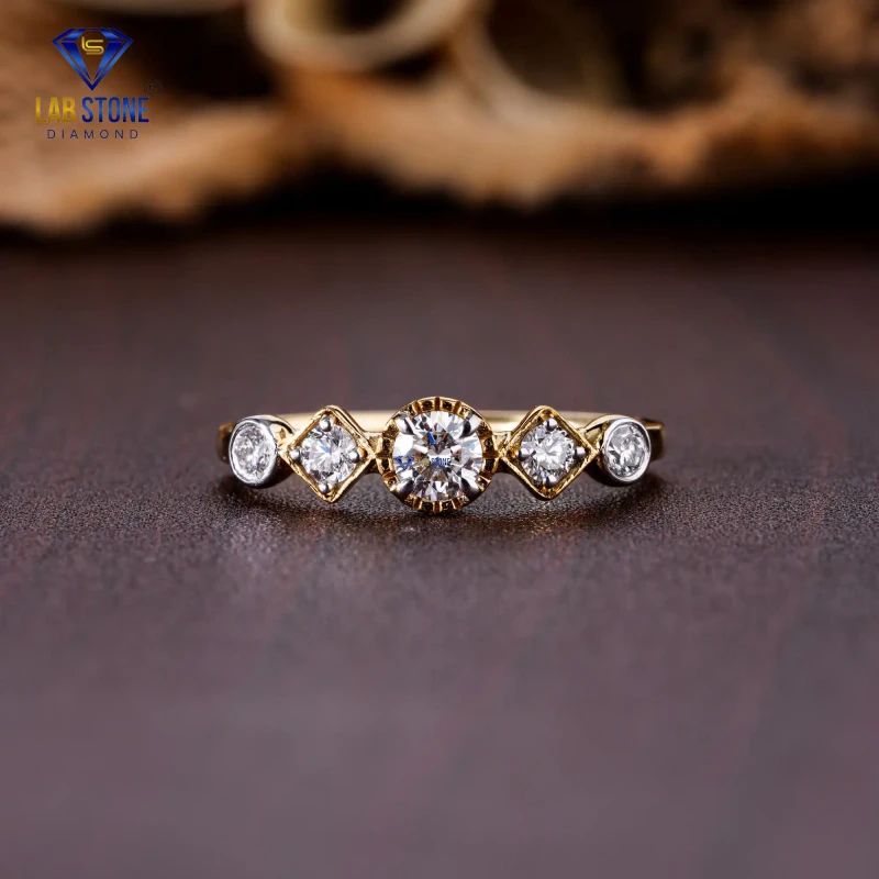 0.49+ Carat Round Cut Diamond Yellow Gold Ring / Dazzling Band Ring / EF Color VS clarity