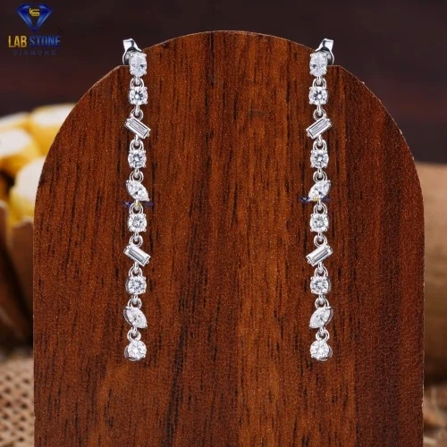 0.90+ Carat Pear,Marquise,Baguette,Oval & Round Cut Diamond White Gold Earring by Labstone , Customized Earring , EF color VS clarity