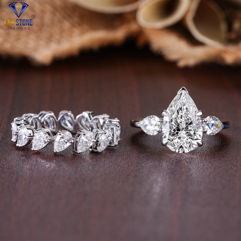 5.39+ Carat Pear Cut Diamond White Gold Ring / Ring With band / EF-VS Colour