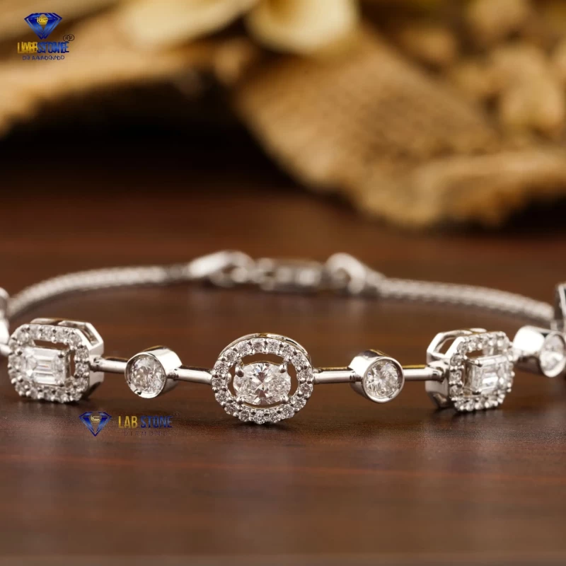 1.70+ Carat Emerald,Oval,Heart And Round Brilliant Cut Diamond Bracelet, Engagement Bracelet, Wedding Bracelet, E Color, VVS2-VS2 Clarity