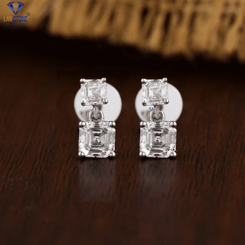 1.30+ Carat Asscher Cut Diamond Earring, Engagement Earring, Wedding Earring, E Color, VVS2-VS2 Clarity