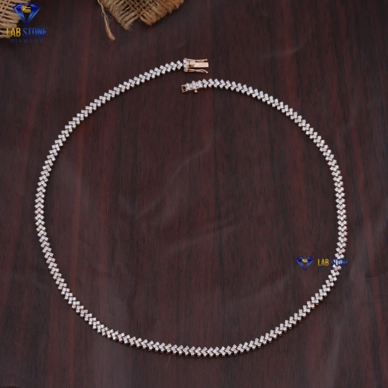 6.00+ Carat Round Cut Diamond Rose Gold Necklace by Labstone / Sunshine Diamond Neckalce / EF-VS color