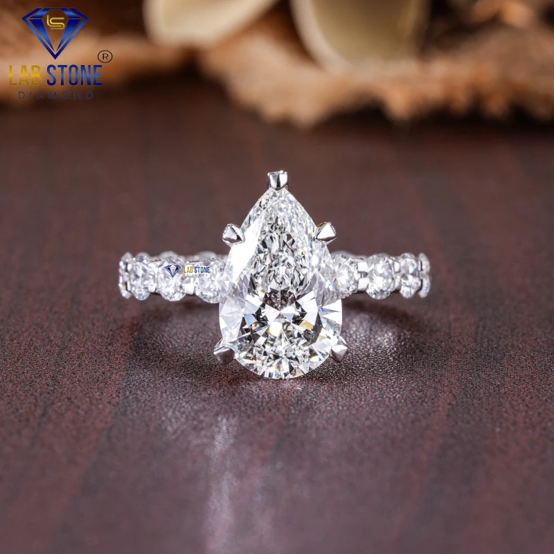 5.112+ Carat Pear & Round Cut Diamond White Gold Ring / Precious Wedding Ring / EF-VS Colour
