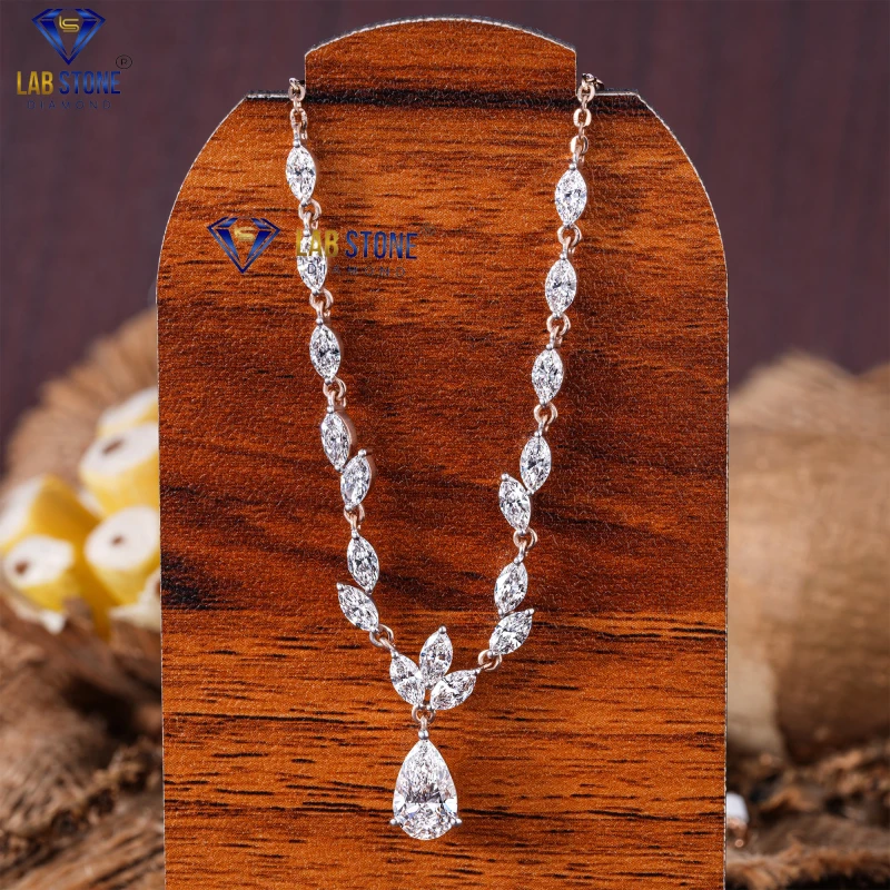 4.87+ Carat Pear & Marquise Cut Diamond White Gold Necklace by Labstone / Brilliance Beyond Compare/ EF-VS color