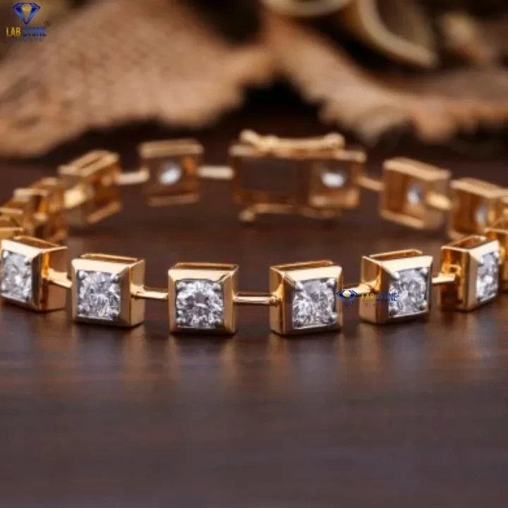 4.59+ Carat Round Cut Diamond Yellow Gold Diamond Bracelet by Labstone , Luxurious Diamond Beracelet , EF-VS color