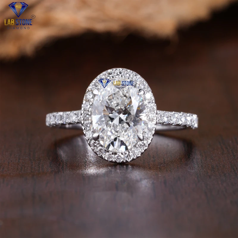 3.028+ Carat Oval & Round Cut Diamond White Gold Ring by Lab-Stone/ Moonshine Sparkling Ring / EF-VS color