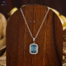 1.10+ Carat F.B.Emerald And Round Brilliant Cut Diamond Pendant, Engagement Pendant, Wedding Pendant, E Color, VVS2-VS2 Clarity