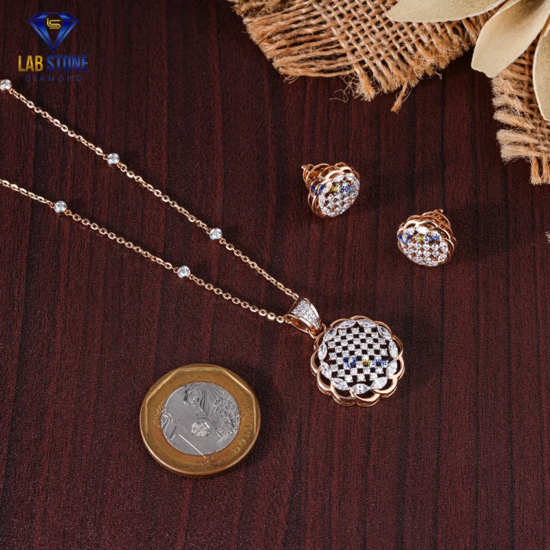 1.98+ Carat Marquise & Round Cut Diamond Rose Gold Pendant Set / Captivate Pendant and Earring Set / EF-VS color