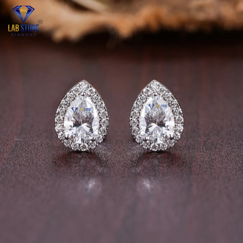 1.55+ Carat Pear & Round Cut Diamond White Gold Earring / Stud Earring / EF-VS Colour