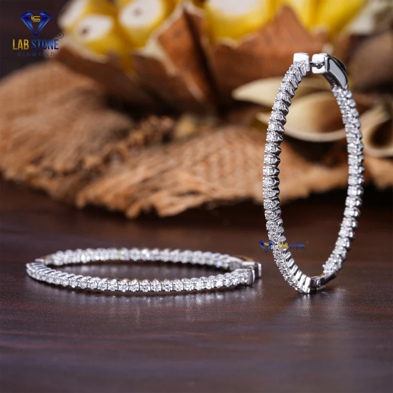 2.00+ Carat Round Cut Diamond White Gold Earring by Labstone / Elegance Aglow in Diamonds / EF color VS clarity