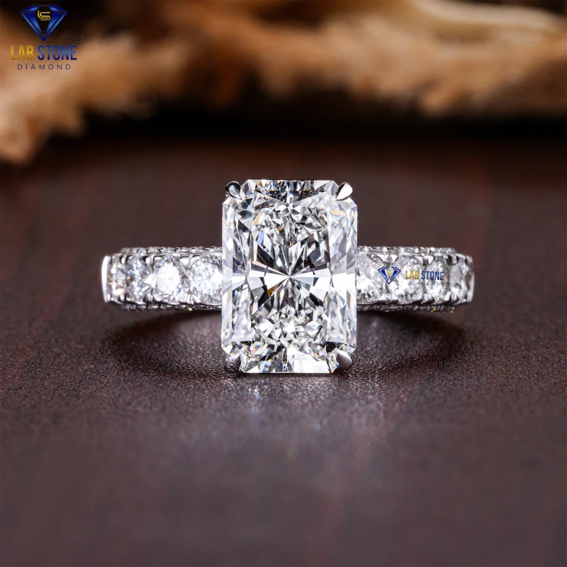 3.99+ Carat Radiant & Round Cut Diamond White Gold Ring / Halo Ring / EF-VS Colour