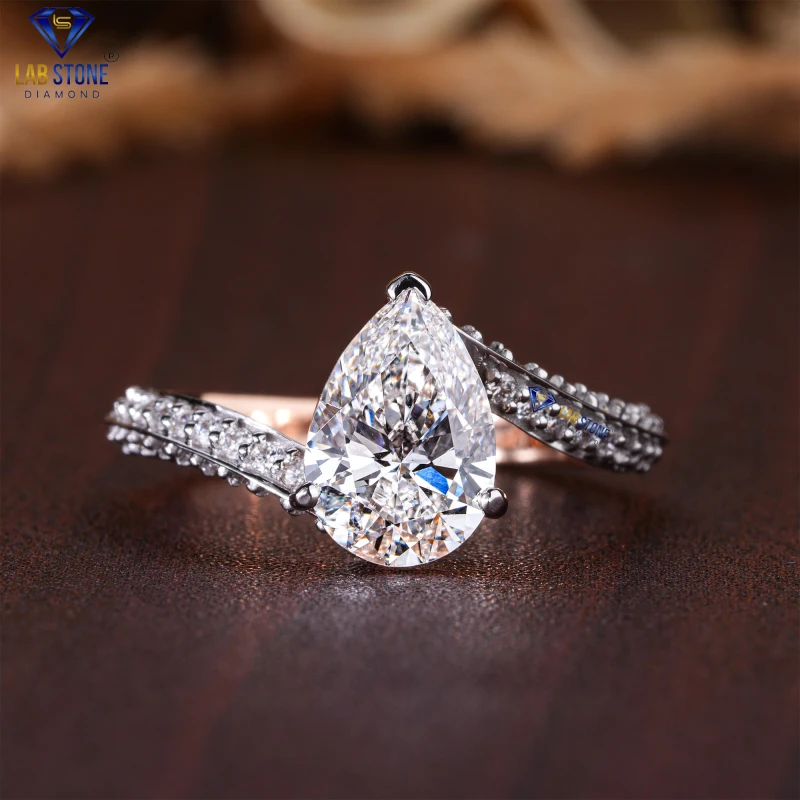2.12+ Carat Pear & Round Cut Diamond Rose Gold Ring / Engagement Ring / EF-VS Colour