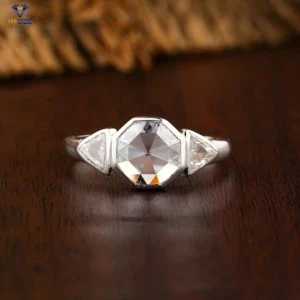 1.35 + Carat Rose Cut Round And Trapezied Diamond Ring, Engagement Ring, Wedding Ring, E Color, VVS2-VS2 Clarity