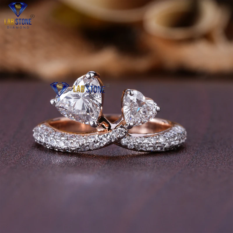 1.82+ Carat Heart & Round Cut Diamond White Gold Ring by Lab-Stone/ Joined forever in Diamonds / EF-VS Color